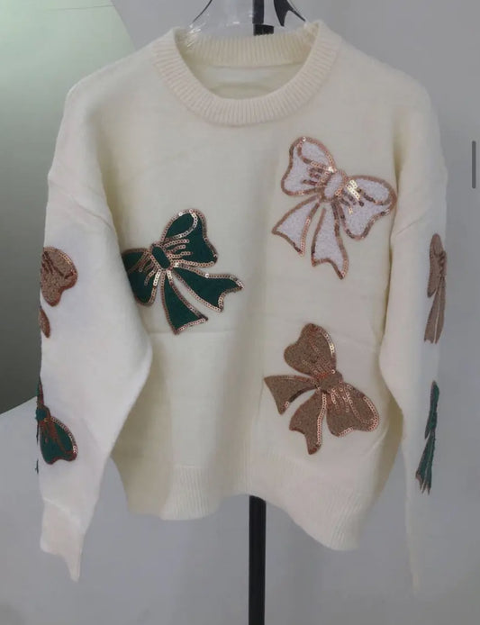 Sequin bow sweater
